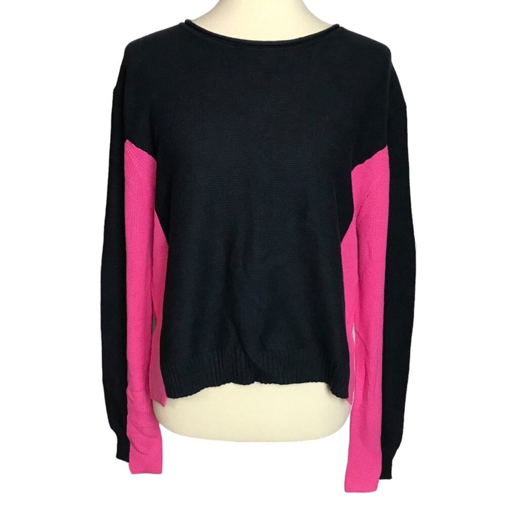 27 Miles Malibu NWT Cashmere Cotton Colorblock Black Pink Pullover Sweater Large